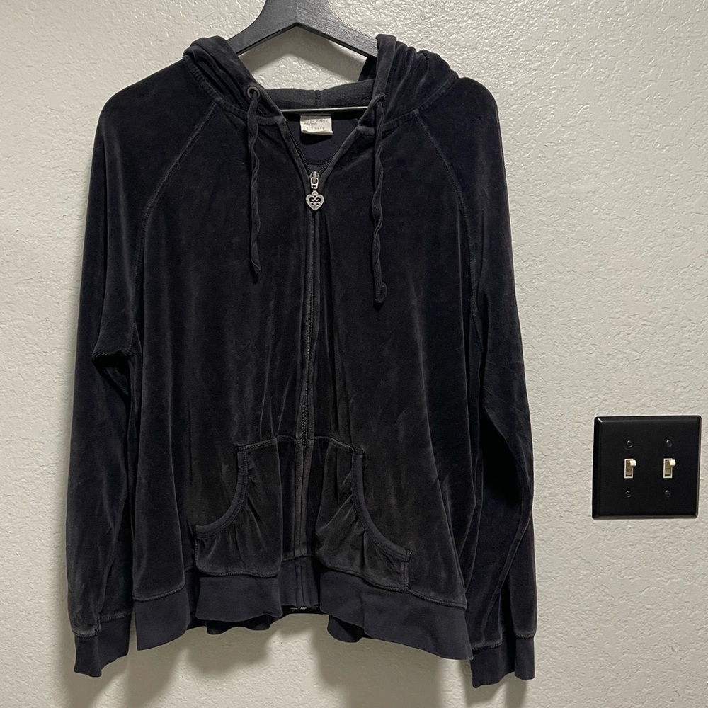 Old Navy Intimates Zip Up Black Hooded Velour Sweater Size XXL